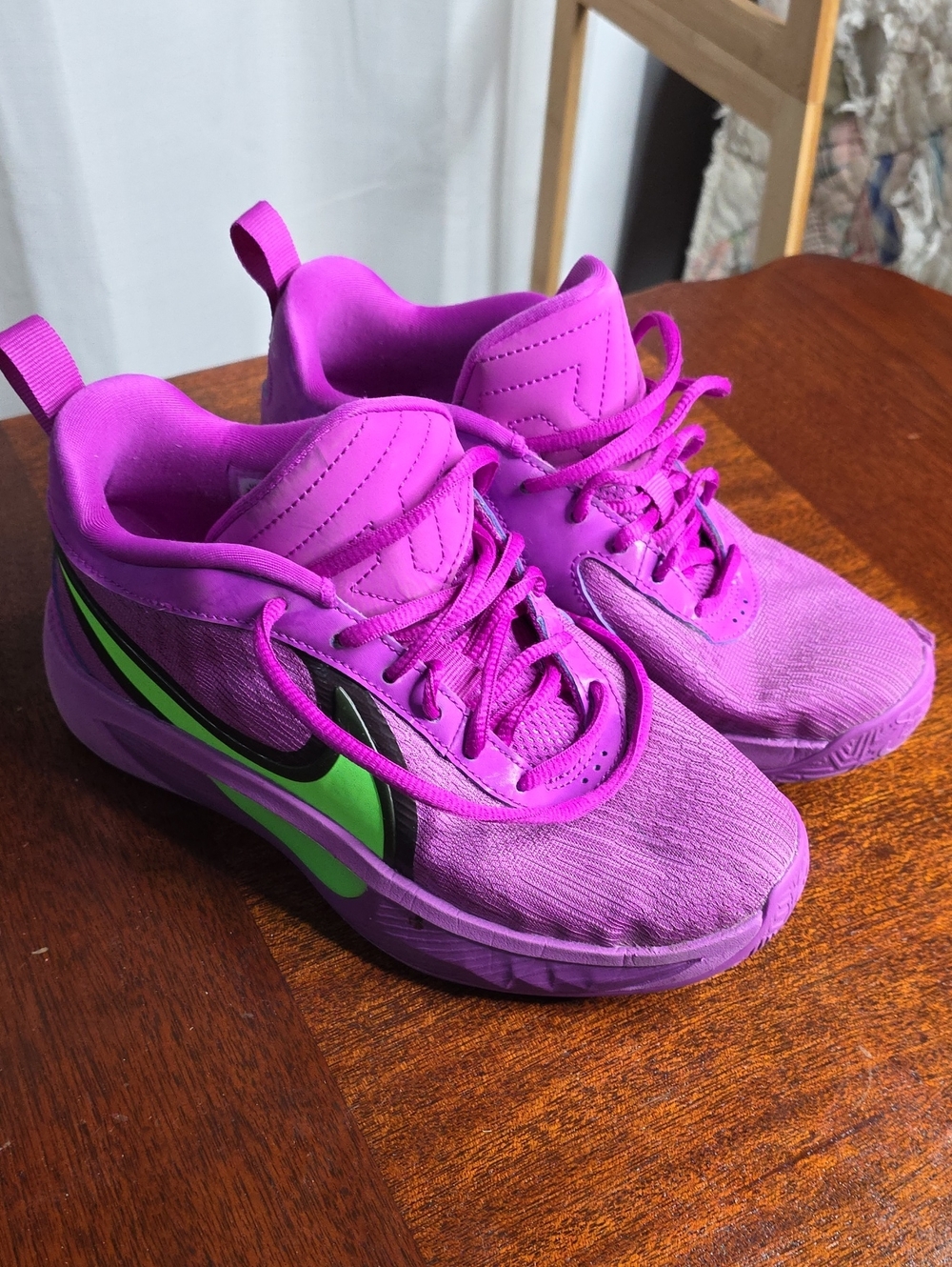 Nike Kids Purple Sneakers with Neon Green Swoosh
